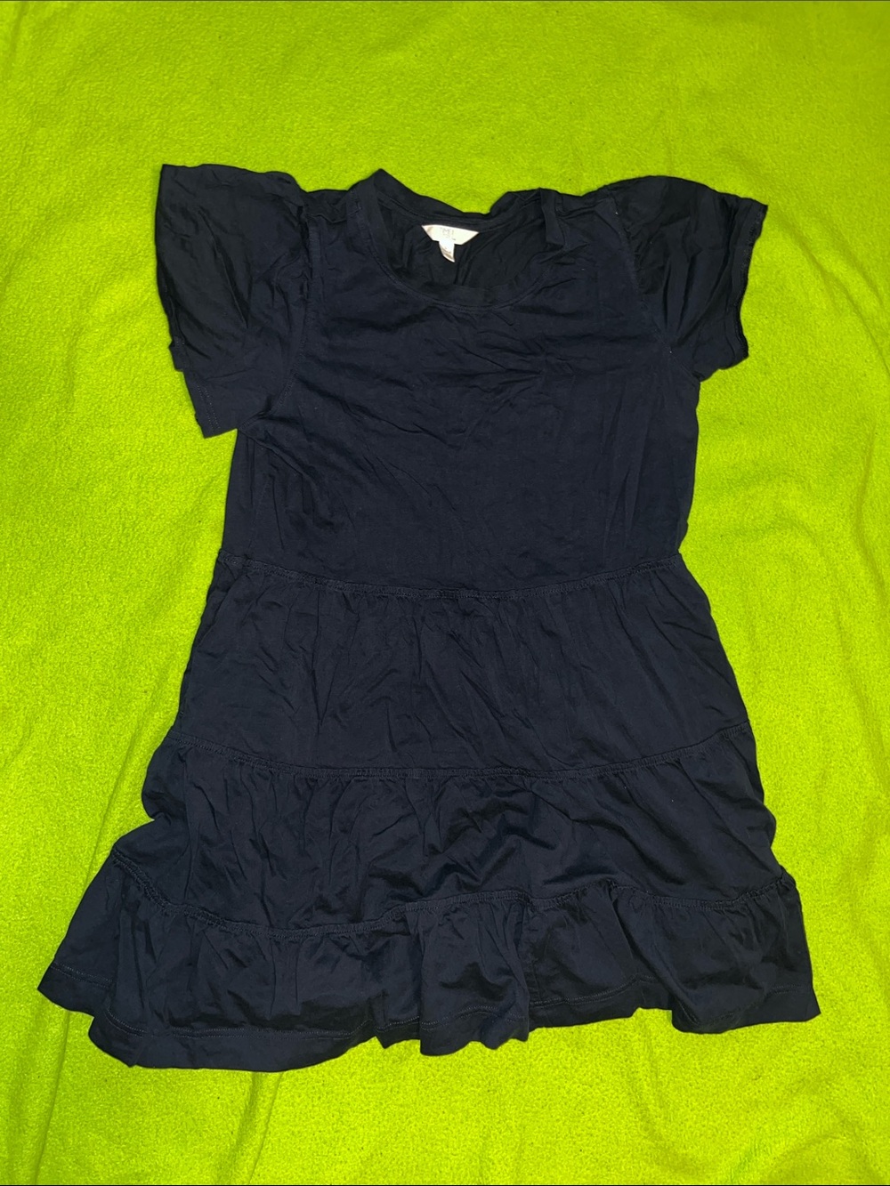 Time and Tru Navy Ruffle Tiered Short Sleeve Dress